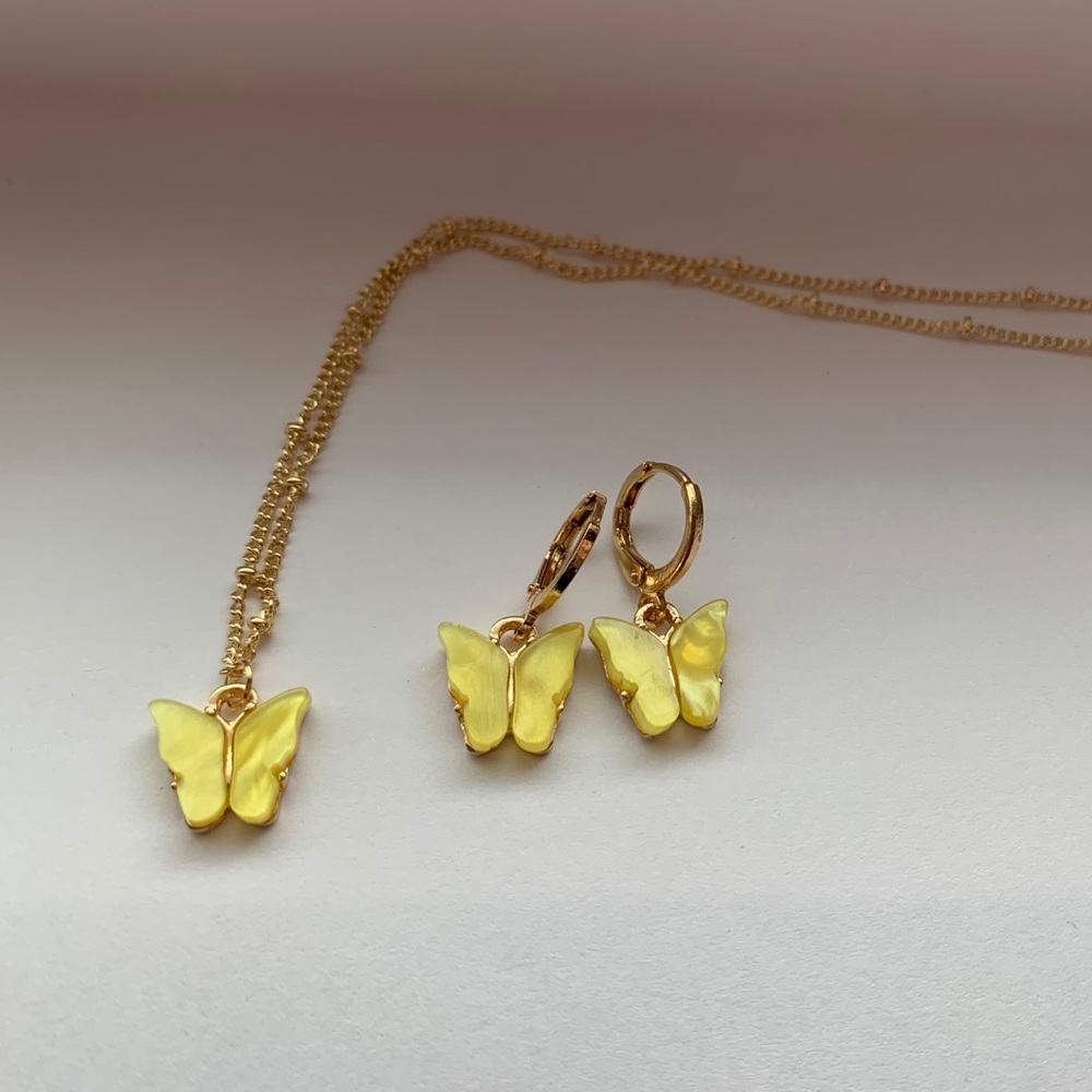 Butterfly Resin Necklace and Earring Set